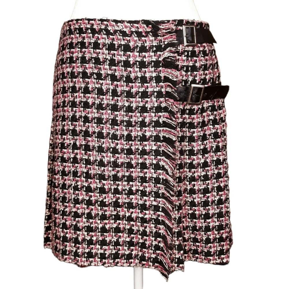 VTG 90s Boucle Tweed Pleated Buckle Mini Skirt 6